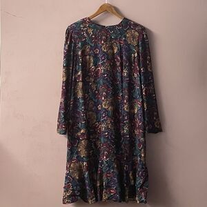 Vintage 80’s ED Michaels Plus Navy Floral Ruffled Hem Dress Size 18 EUC